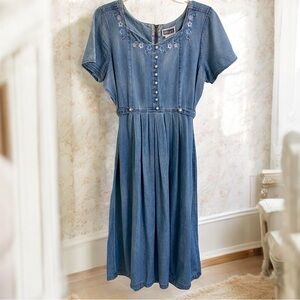 COTTAGECORE VINTAGE BLUE JEAN MIDI DRESS VINTAGE 80’s 90’s ERIKA & CO SZ MEDIUM